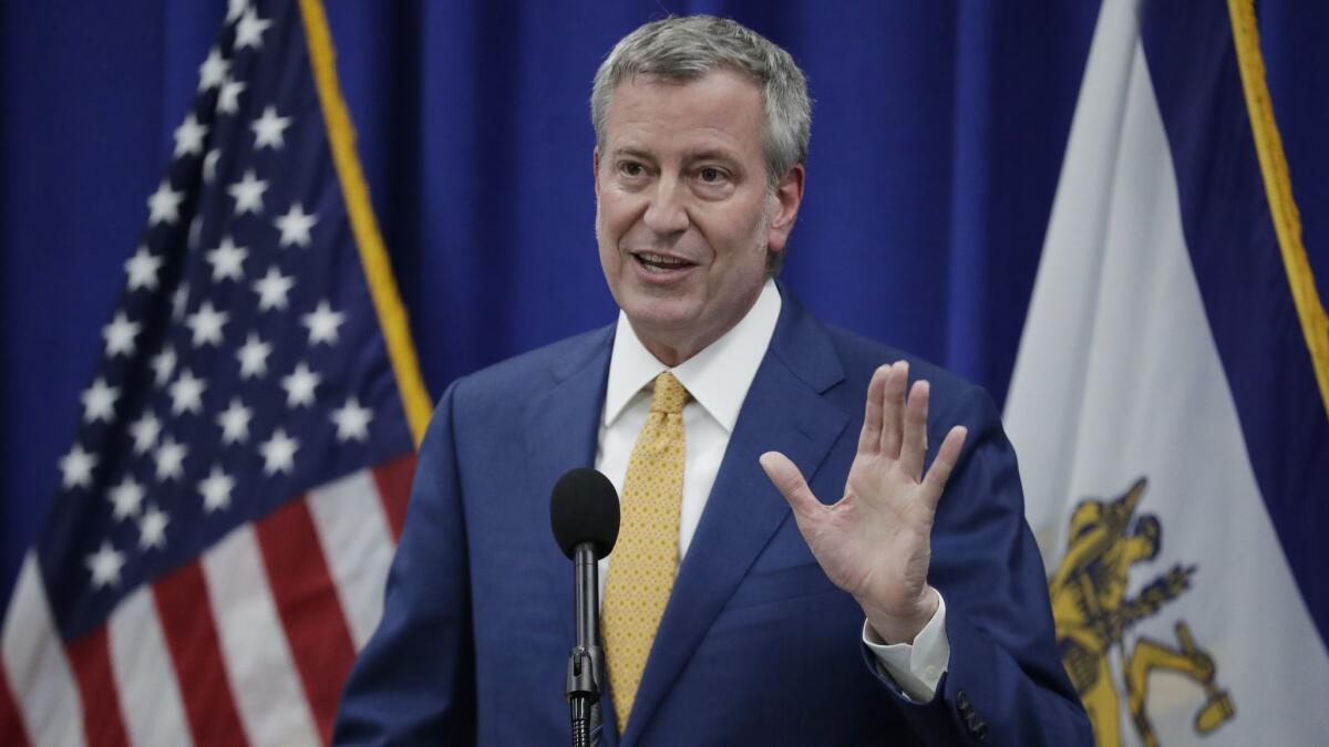 New York Mayor Bill de Blasio, shown in New Jersey on May 1, says the city must plan for the eventual reality of marijuana legalization.