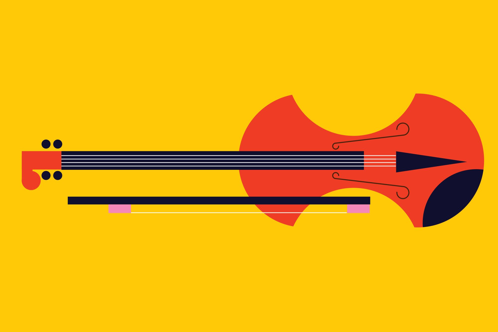 Une illustration d'un violon sur fond jaune.
