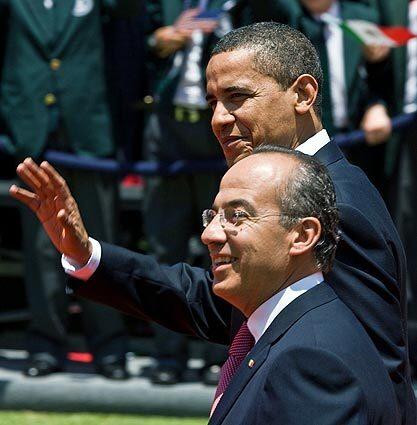 President Barack Obama with Mexico President Felipe Calderon during a welcome ceremony at Los Pinos presidential residence in Mexico City.