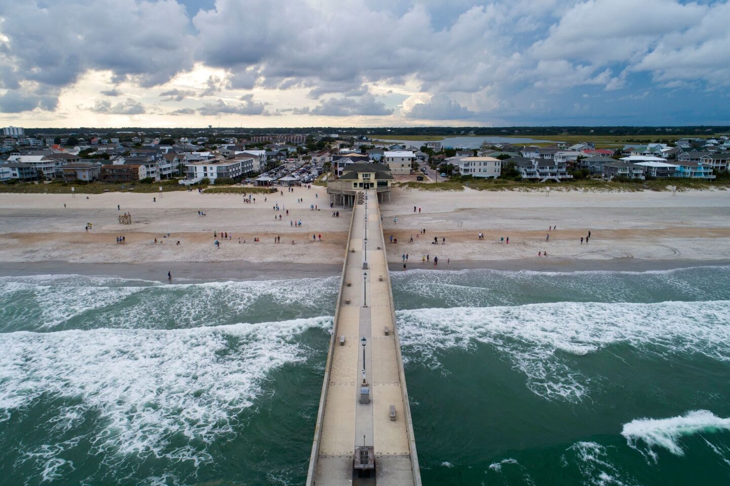 Johnny Mercer's Fishing Pier juts into the Atlantic Ocean two days before Hurricane Florence is expected to strike Wrightsville Beach, N.C.