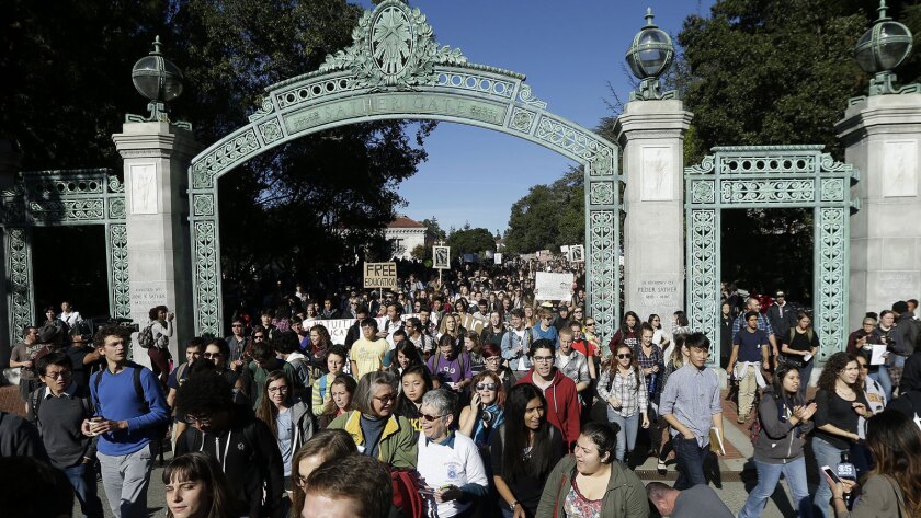 Students at UC Berkeley protest tuition hikes.