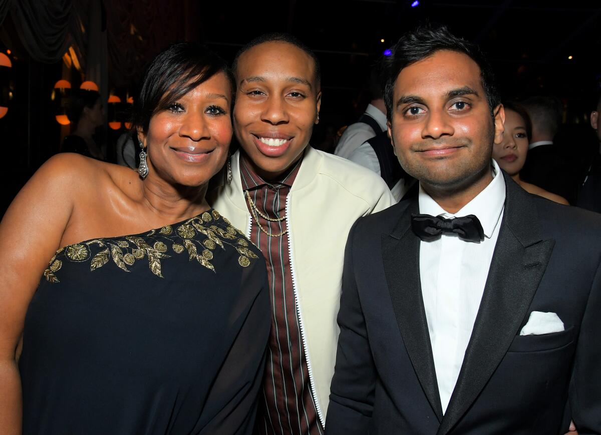 LOS Ambassador Nicole Avant, Lena Waithe and Aziz Ansari attend the Netflix event.