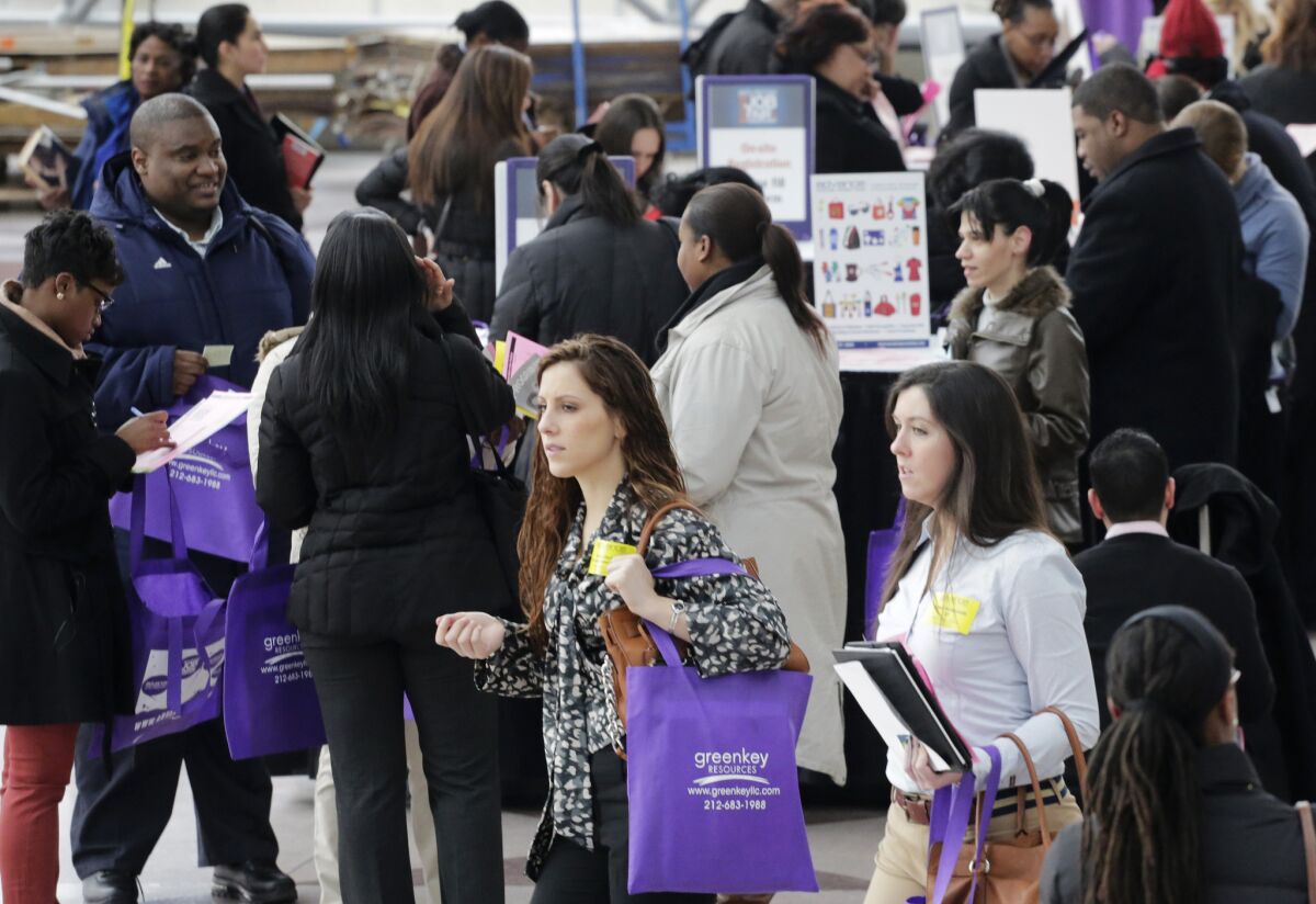 A Pew Research Center survey found that 40% of millennials (ages 18 to 32) said job security was "extremely important" to them, compared with 38% of Gen Xers (33 to 48) and 31% of baby boomers. (49 to 67). Above, job seekers attend a healthcare job fair in March in New York.