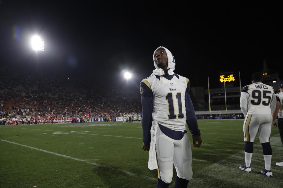 Rams wide receiver Tavon Austin watches from the sideline during the second half of a preseason game against the Kansas City Chiefs on Aug. 20.