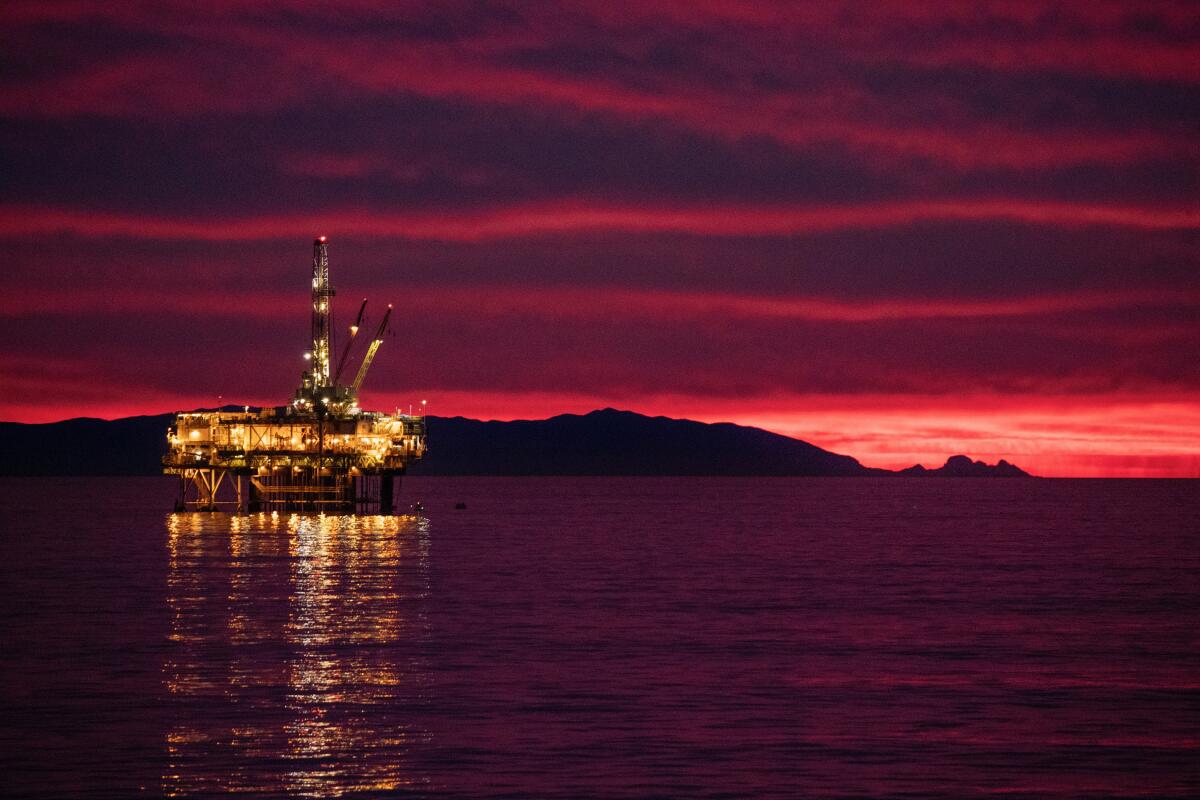 A glowing sunset is viewed lighting up the sky over Catalina Island. Photo by Allen J. Schaben/Los Angeles Times