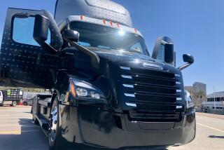 The all-electric eCascadia, made by Freightliner, can go 230 miles on a full charge.