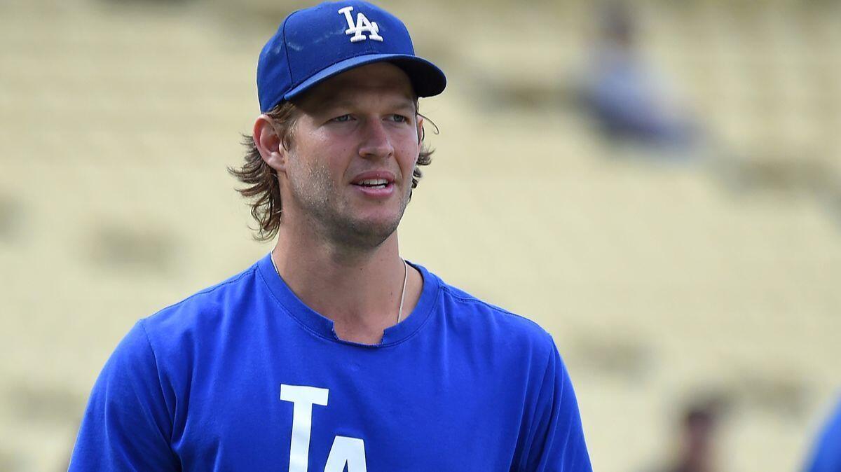 Clayton Kershaw, on the field during batting practice Tuesday, threw a two-inning simulated game on Wednesday.