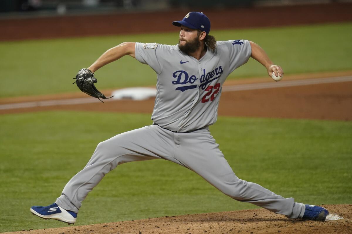 Dodgers starting pitcher Clayton Kershaw throws against the Tampa Bay Rays during the first inning.