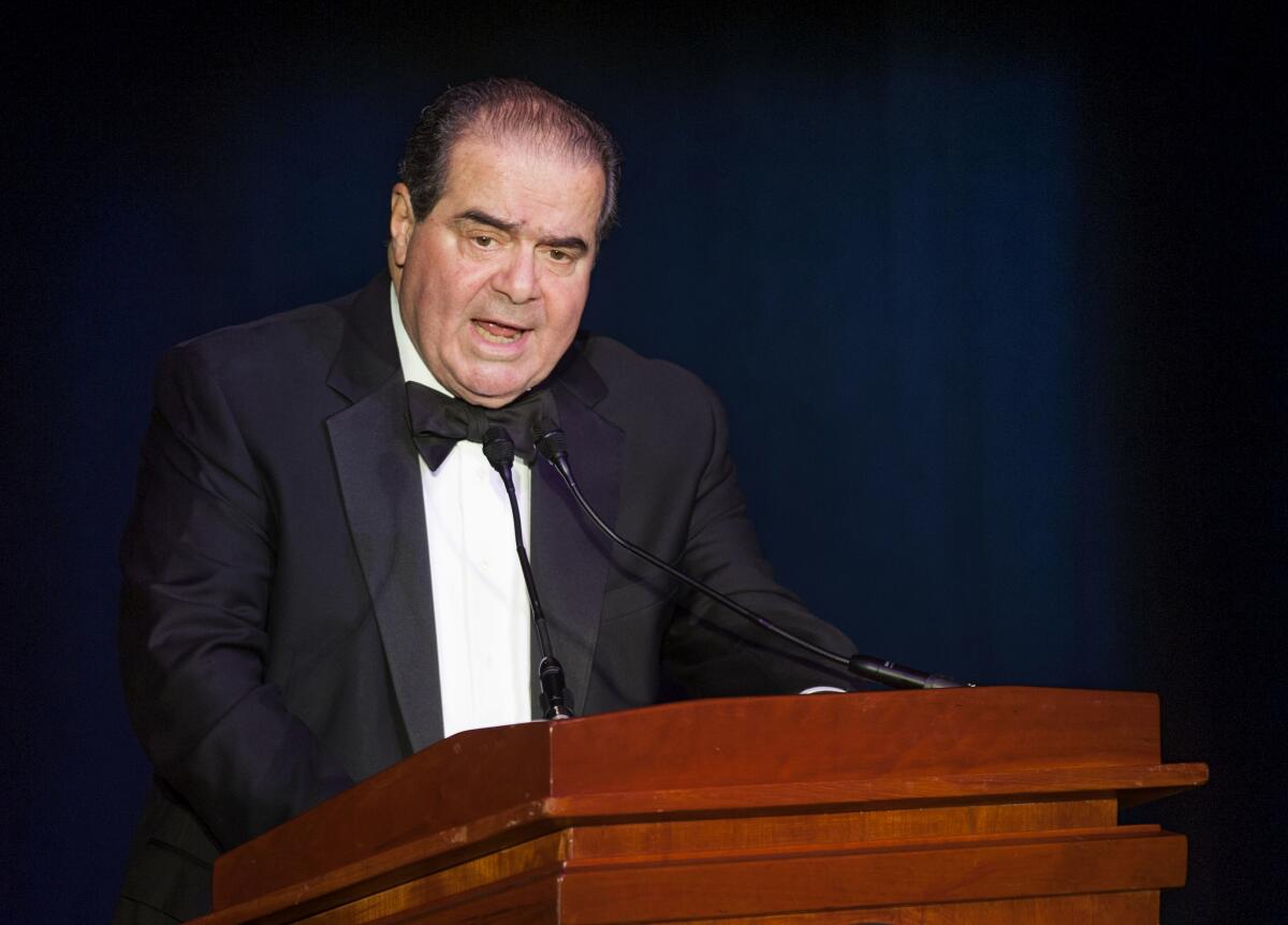 Supreme Court Justice Antonin Scalia speaks in Washington on Nov. 6, 2014.