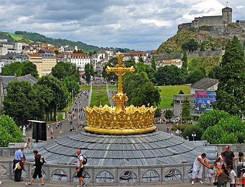 The view from the dome of one of the many places of worship in Lourdes. In 1858 a girl named Bernadette reported visions of the Virgin Mary in the town, now home to one of the most popular Catholic shrines in the world.