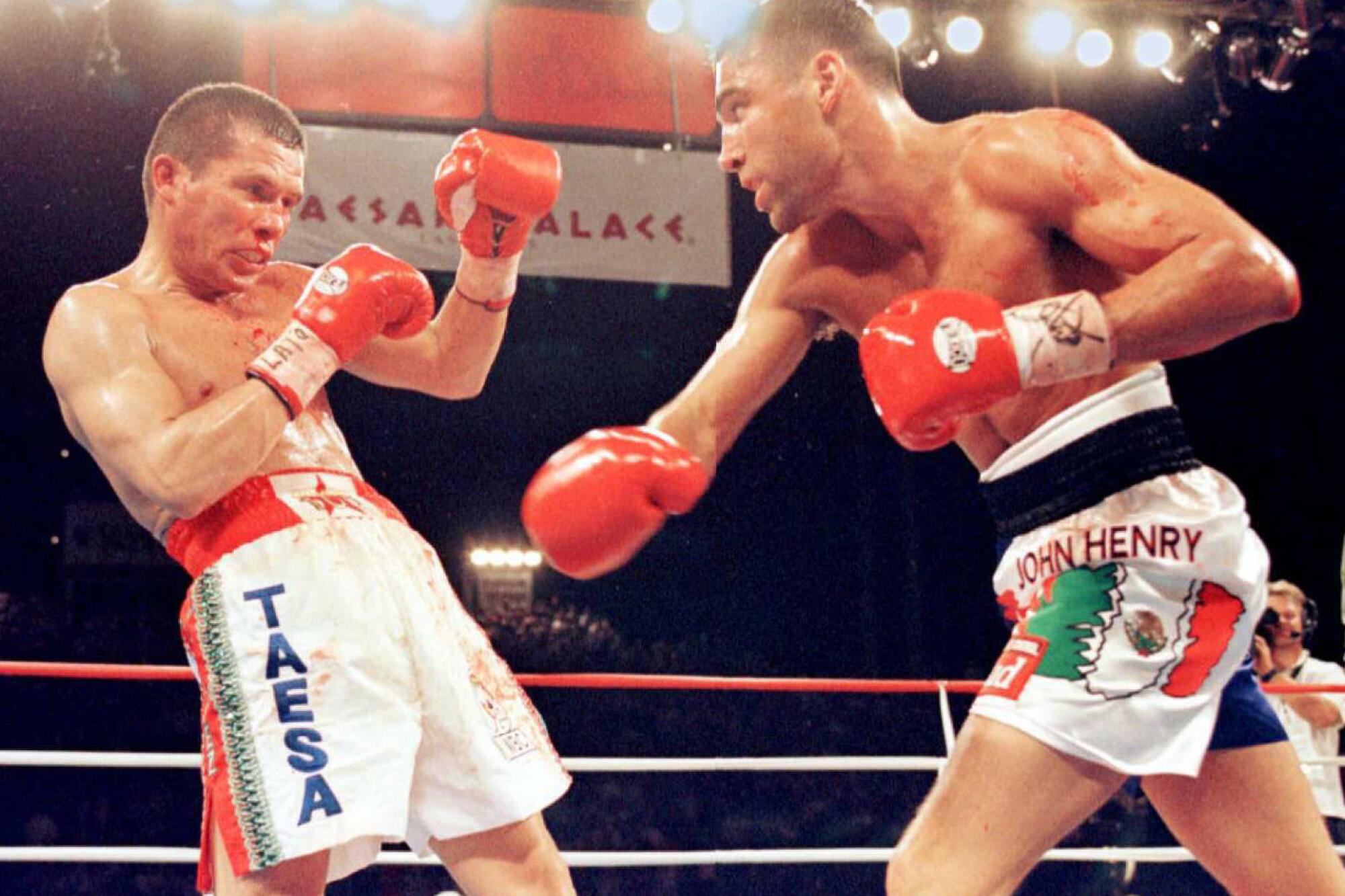  Julio Cesar Chavez reels from a left by challenger Oscar de la Hoya.