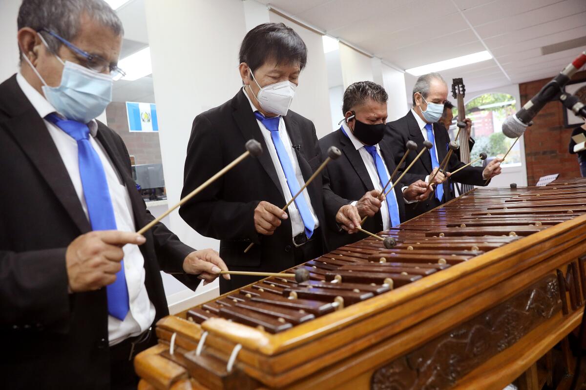 Roberto Aleman, Rosauro Esteban, Francisco Lopez and Armando Villatoro play a restored marimba