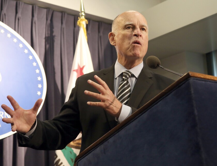 Gov. Jerry Brown speaks at an event in Los Angeles.