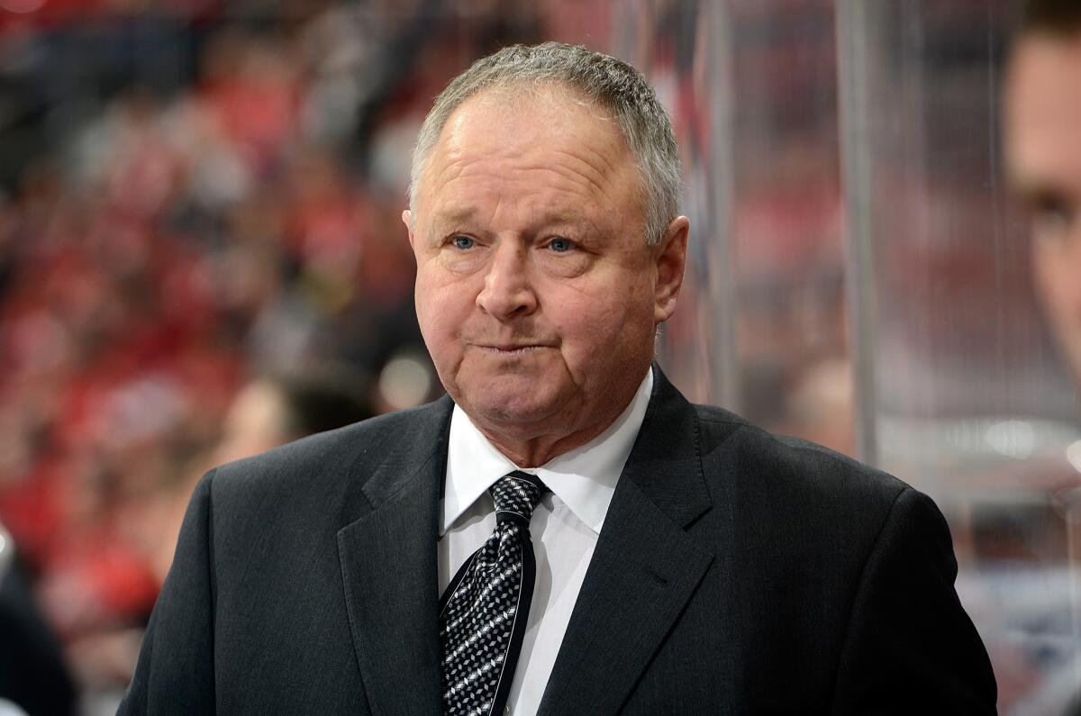 Randy Carlyle coaches from the Toronto Maple Leafs bench during a game against the Capitals on Feb. 5, 2013.