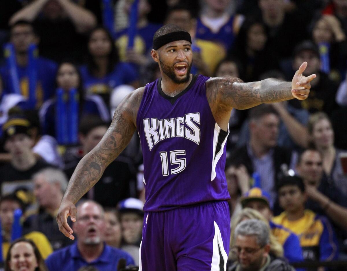 Sacramento's DeMarcus Cousins argues a call during a game against Golden State on Dec. 22.