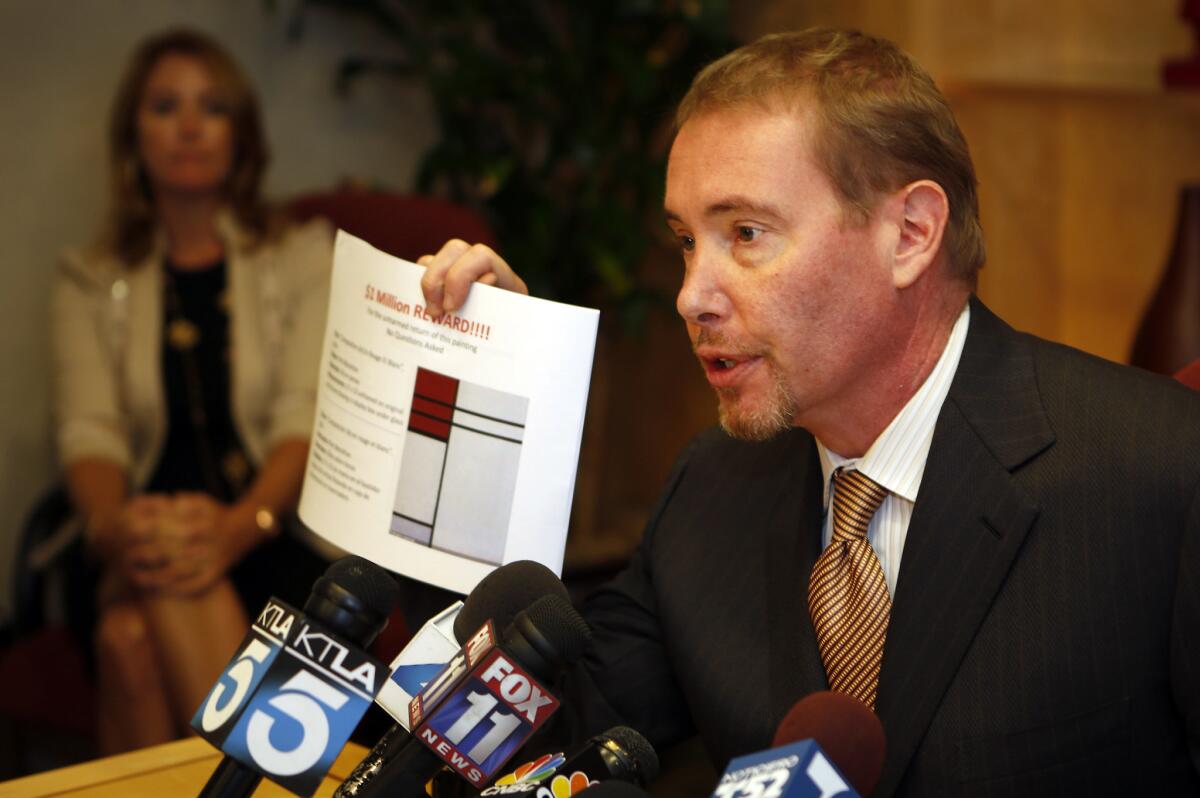 Financier Jeffrey Gundlach is shown offering a $1.7-million reward for the return of art stolen from his Santa Monica home. A tipster eventually led authorities to the stolen items.