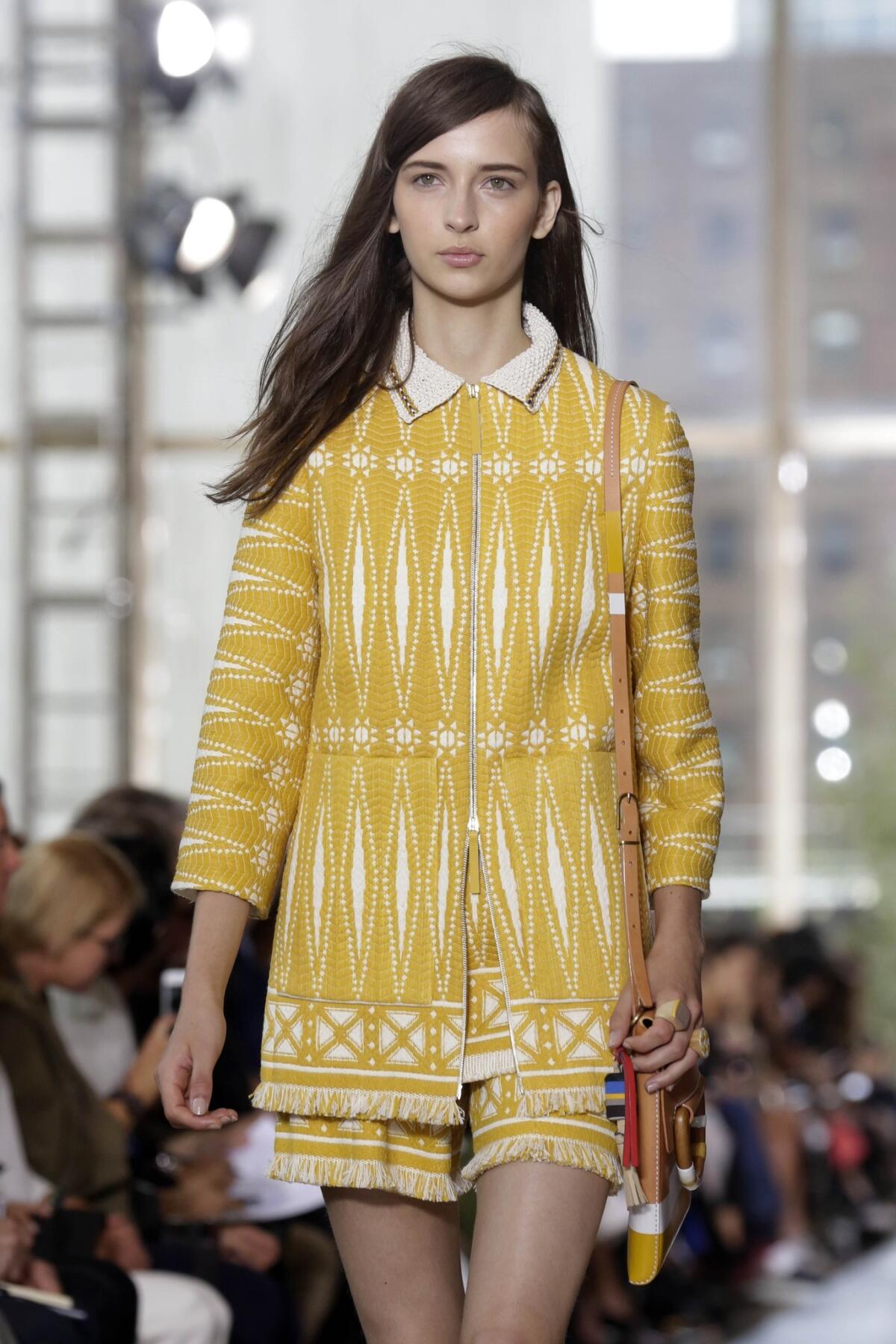 A look from the Tory Burch Spring 2015 collection modeled Tuesday as part of New York Fashion Week.