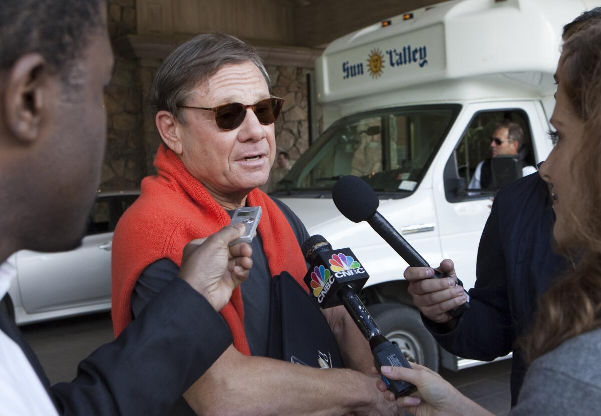 Media mogul Michael Ovitz speaks to reporters at a conference in Sun Valley, Idaho, in July 2010.