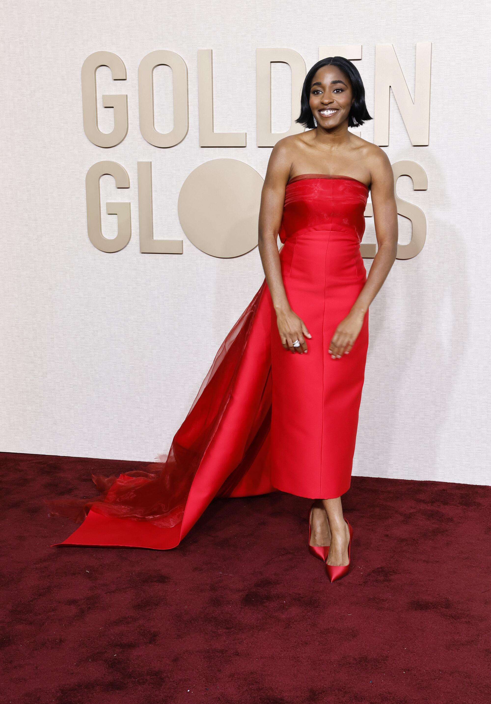 Ayo Edebiri on the red carpet of the 81st Annual Golden Globe Awards held at the Beverly Hilton Hotel on January 7, 2024.