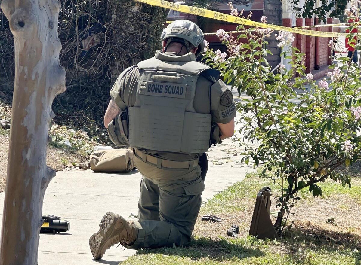 Sheriff's SEB Tactical Bomb Tech on scene, where four hand grenades were found in a Baldwin Park neighborhood on Aug. 22.