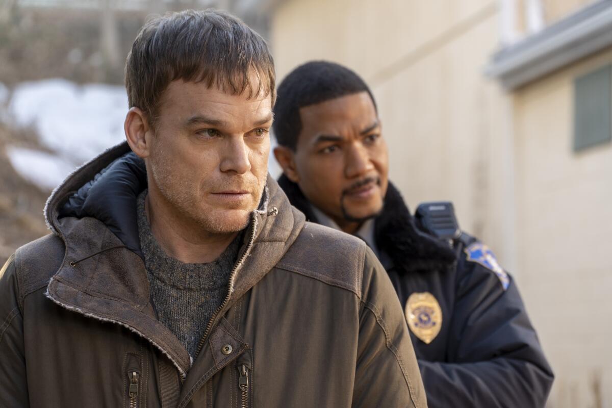 A man and a police officer in “Dexter: New Blood.” 