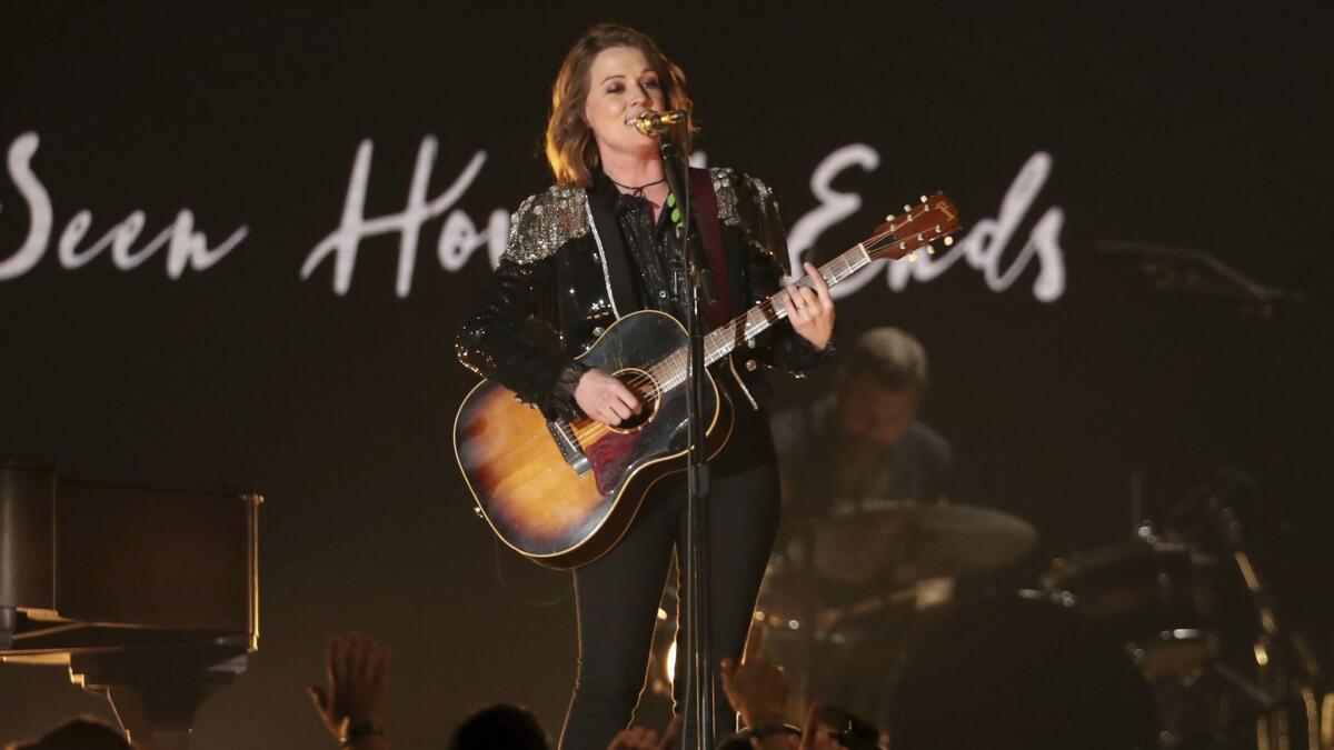Brandi Carlile performs "The Joke" at the 61st Grammy Awards on Sunday,