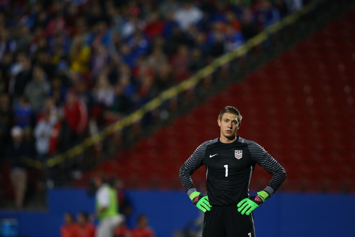 U.S. goalkeeper Ethan Horvath after a goal by Colombia during the first half of a 2016 CONCACAF Olympic Qualifying playoff on March 29.