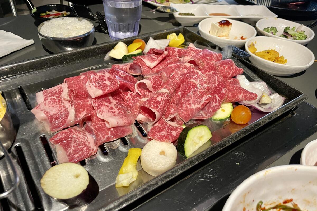 Wagyu brisket is part of the Wagyu beef combo at Quarters Korean BBQ in Koreatown.