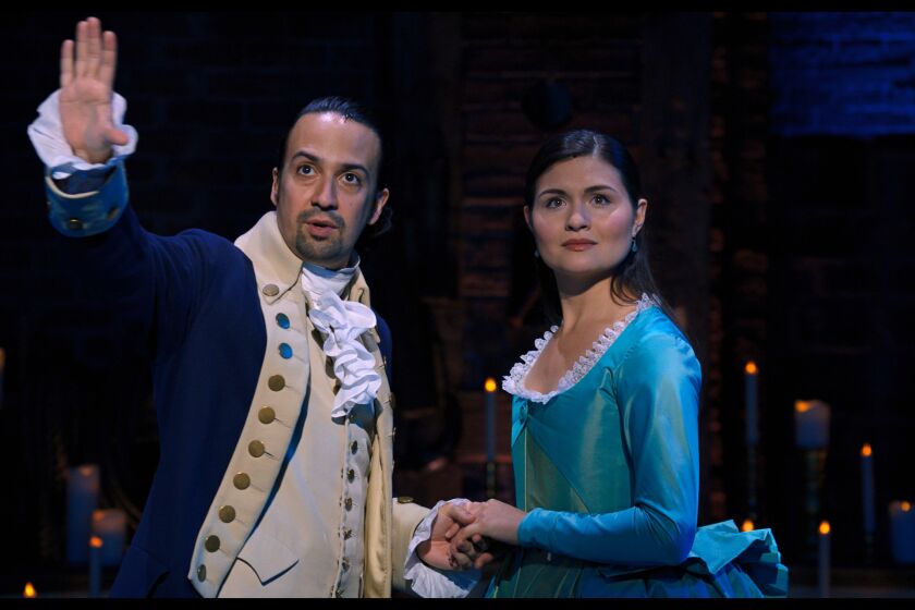 Lin-Manuel Miranda and Phillipa Soo in "Hamilton" on the streaming service Disney+. 