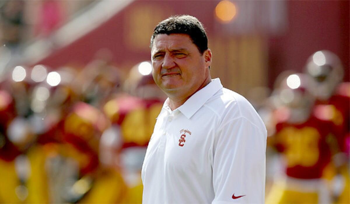 USC Iterim Coach Ed Orgeron has lead the Trojans to a 6-1 record since taking over for Lane Kiffin, on Saturday he'll face UCLA offensive coordinator Noel Mazzone, a man he hired and fired while he was the head coach at Mississippi.