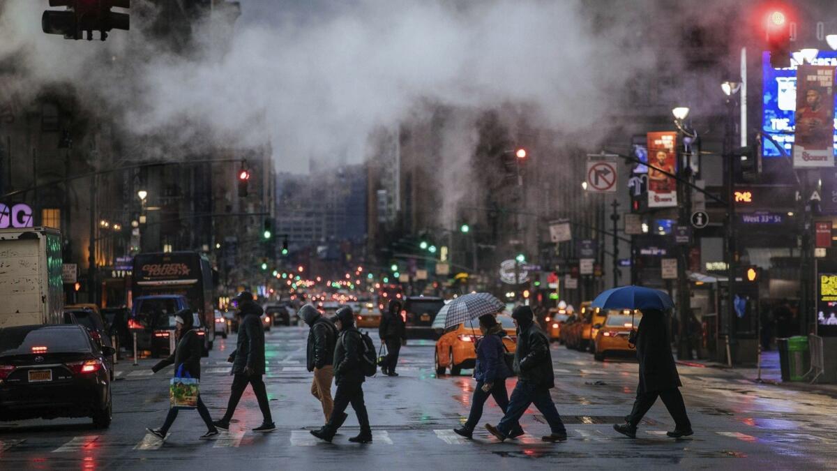 Seventh Avenue in New York City in January is a world apart from sunny San Diego.