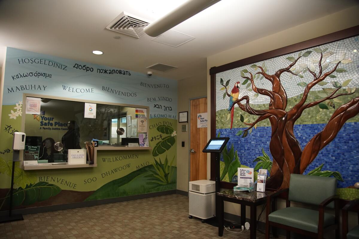 The main lobby of Your Safe Place, the city of San Diego's domestic violence safe house and counseling center downtown.