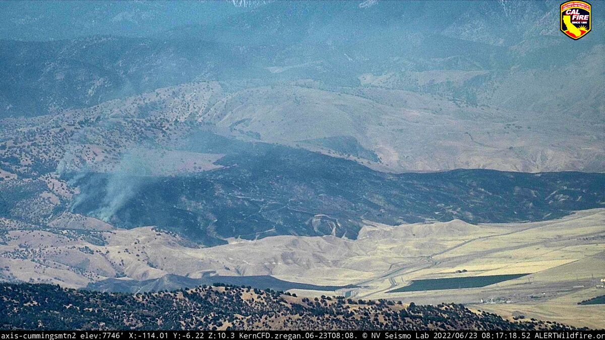 Smoke rises from the burn scar of the Thunder fire in Kern County.