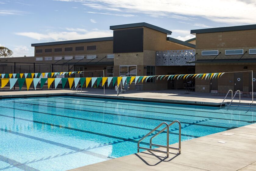 Imperial Beach, CA - November 02: Mar Vista High School's brand new swimming pool seen on Wednesday, Nov. 2, 2022 in Imperial Beach, CA. Imperial Beach council members will consider Wednesday whether to approve a memorandum of understanding between the city and the Sweetwater Union High School District to make the pool available for community use. (Meg McLaughlin / The San Diego Union-Tribune)
