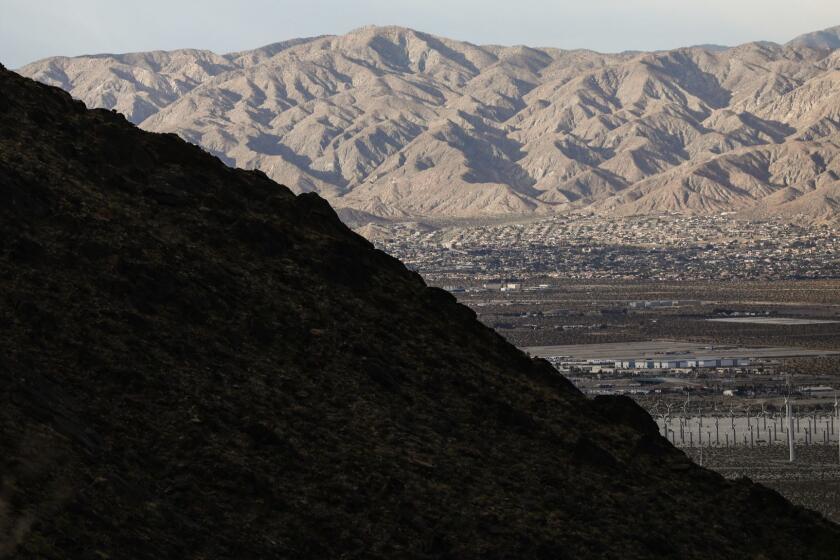 PALM SPRINGS, CALIFORNIA - MAY 06: Homes stand in the Coachella Valley on May 6, 2019 near Palm Springs, California. California's Fourth Climate Change Assessment found that temperatures of the inland deserts of Southern California, including the Coachella Valley, are expected to continue climbing. According to the report, average daily highs could increase as much as 14 degrees this century if greenhouse gas emissions keep rising. (Photo by Mario Tama/Getty Images) ** OUTS - ELSENT, FPG, CM - OUTS * NM, PH, VA if sourced by CT, LA or MoD **