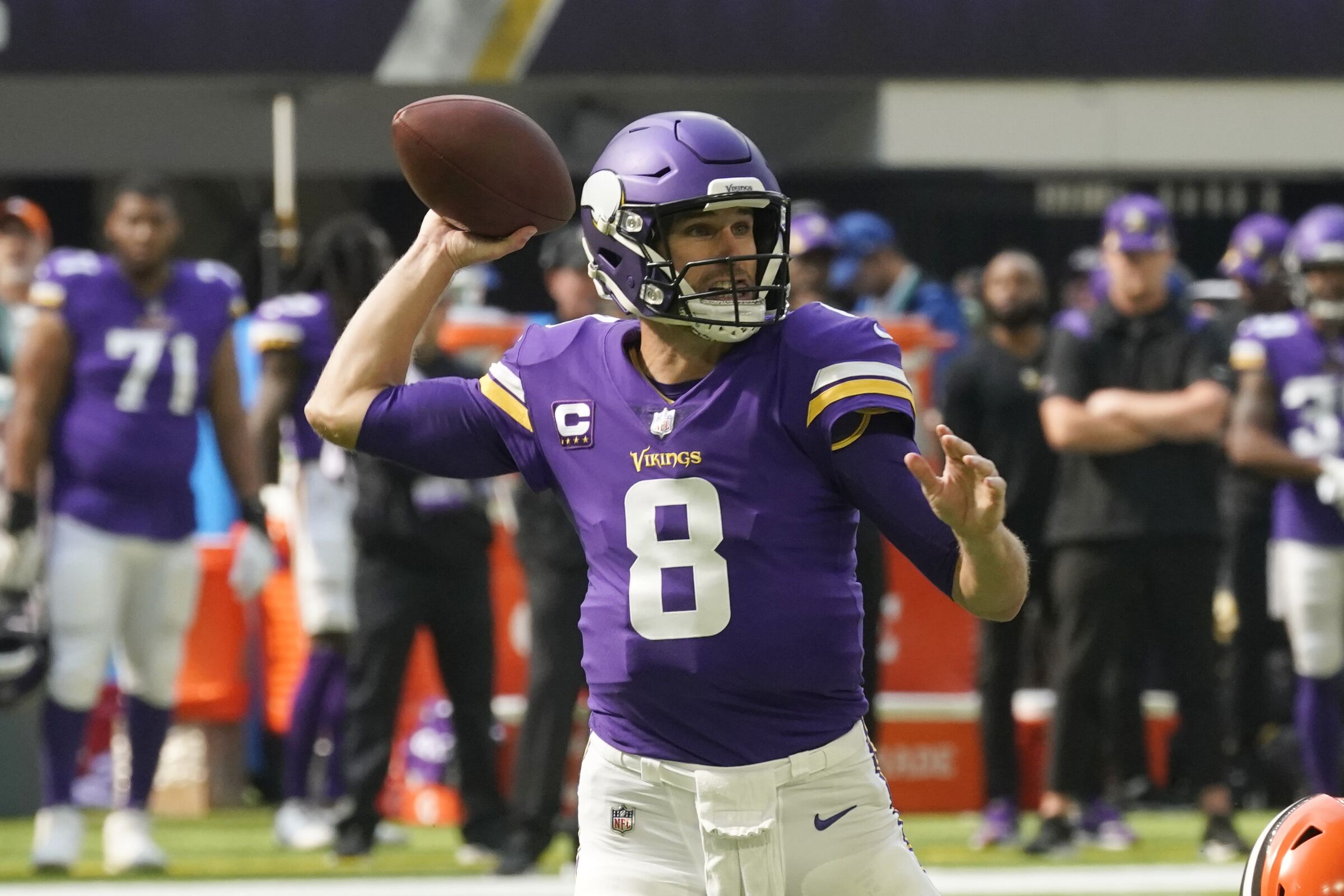 Minnesota Vikings quarterback Kirk Cousins throws a pass against the Cleveland Browns on Sunday.