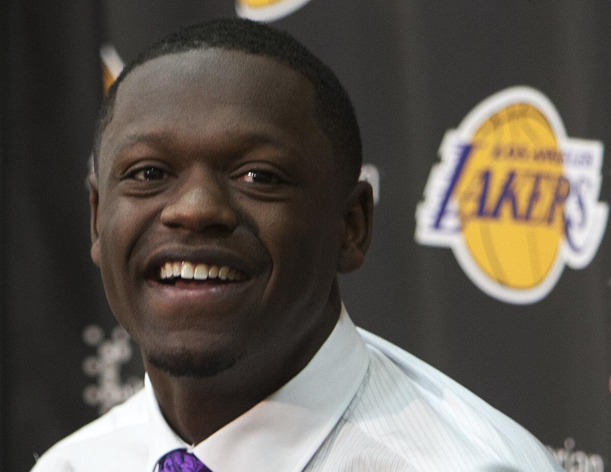 Lakers first-round draft pick Julius Randle is introduced to the media at the Toyota Sports Center in El Segundo on June 30.