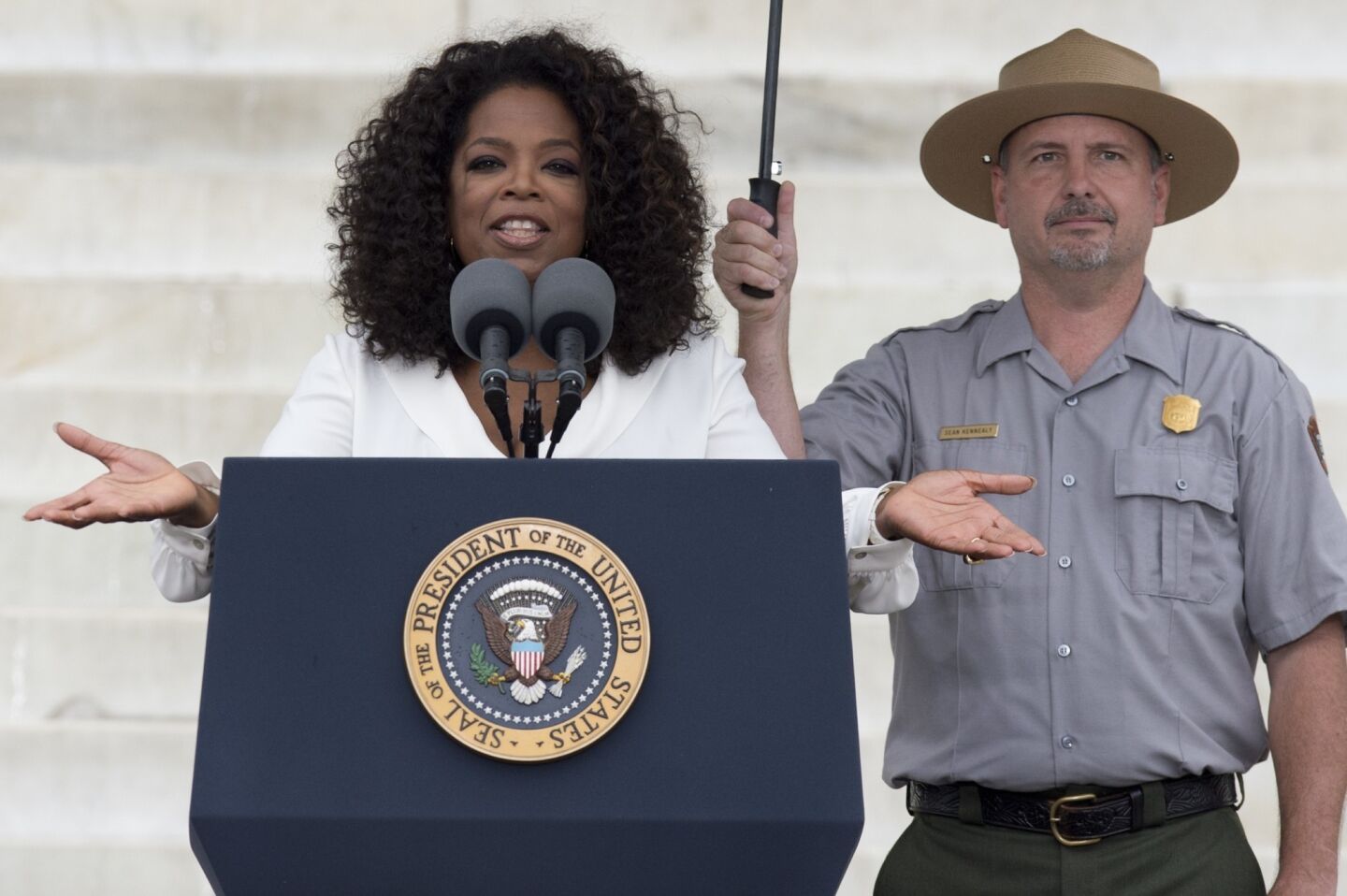 Oprah Winfrey speaks during the commemoration of the 50th anniversary of the March on Washington.