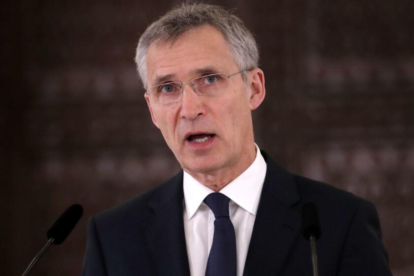 Mandatory Credit: Photo by ROBERT GHEMENT/EPA-EFE/REX (10079589b) NATO Secretary General Jens Stoltenberg speaks during a common statement that concluded his meeting with Romanian President Klaus Iohannis (not pictured), held at Cotroceni Presidential Palace in Bucharest, Romania, 31 January 2019. NATO Secretary General Jens Stoltenberg, who is attending the meeting of EU Ministers of Defence in Bucharest, asked for deepening NATO-EU cooperation. Jens Stoltenberg meets Romanian President Klaus Iohannis, Bucharest, Romania - 31 Jan 2019 ** Usable by LA, CT and MoD ONLY **