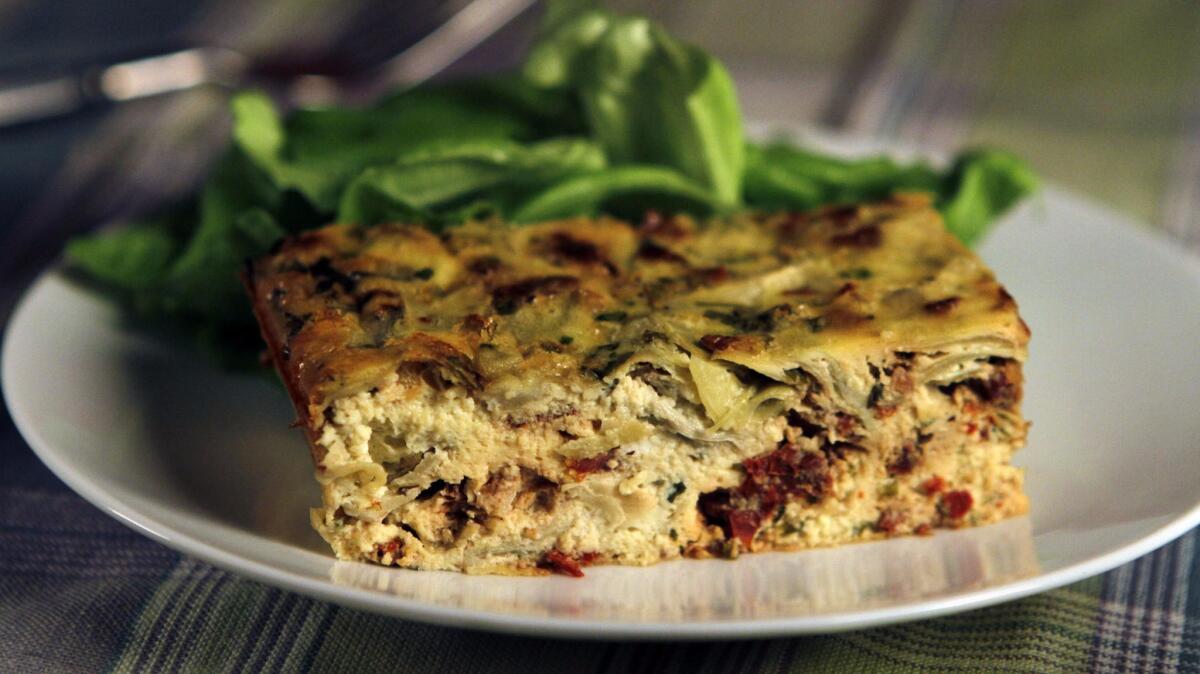 Artichoke and sun-dried tomato frittata.