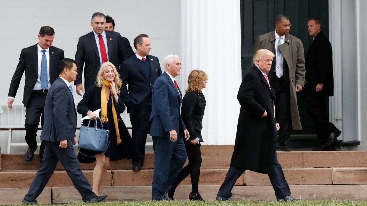 President-elect Donald Trump is joined by members of his election team and incoming Cabinet for services at Lamington Presbyterian Church in Bedminster, N.J., on Nov. 20.