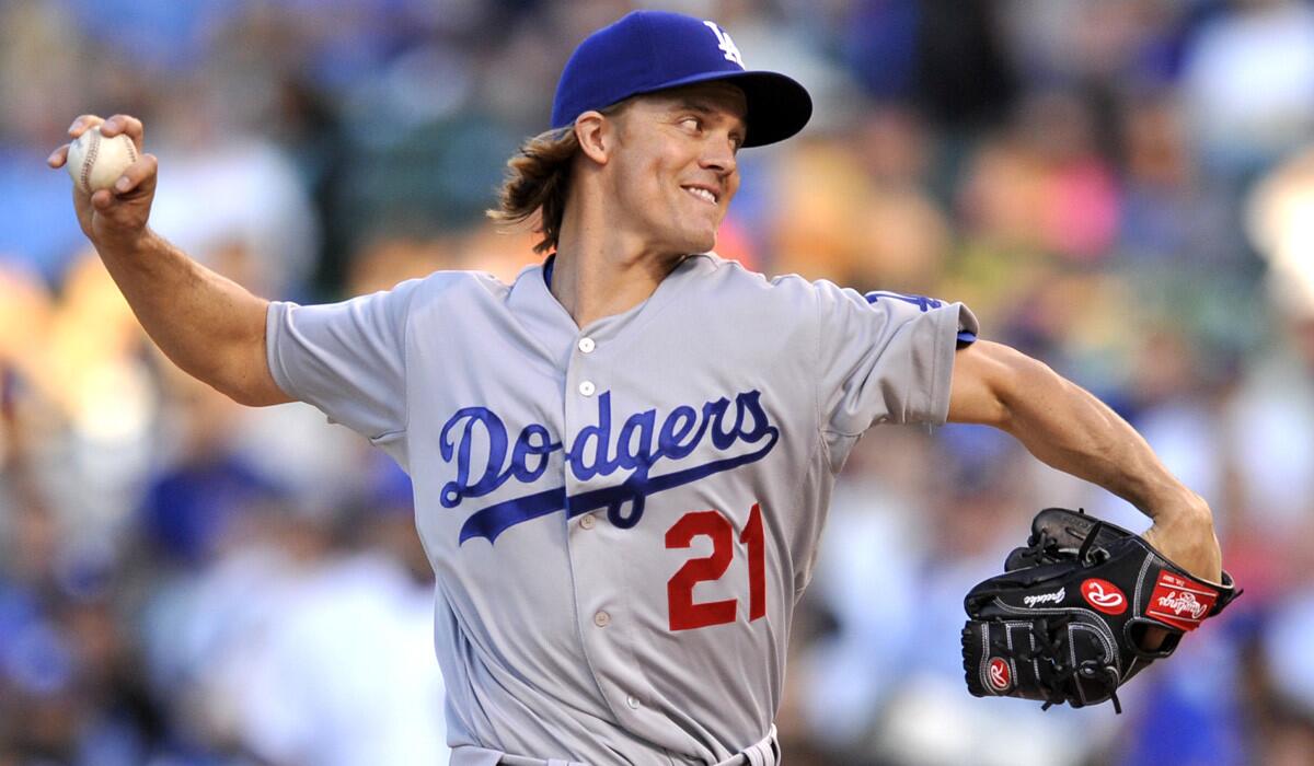 Los Angeles Dodgers starter Zack Greinke pitches during the first inning against the Chicago Cubs on Tuesday.