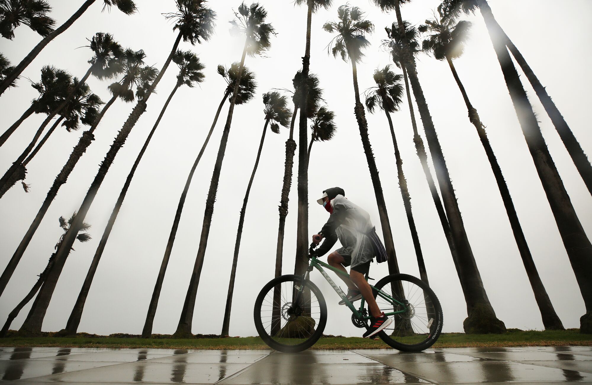 A bicyclist in the rain.
