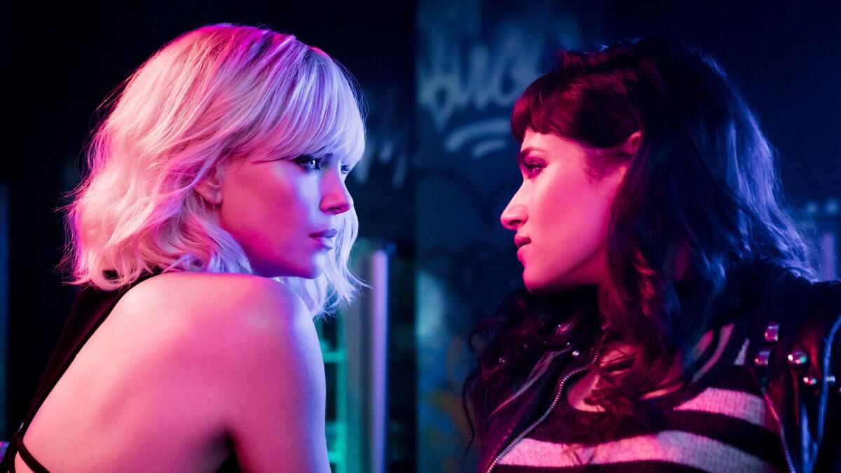 Focus Features shows Charlize Theron, left, and Sofia Boutella in "Atomic Blonde." (Jonathan Prime/Focus Features via AP)