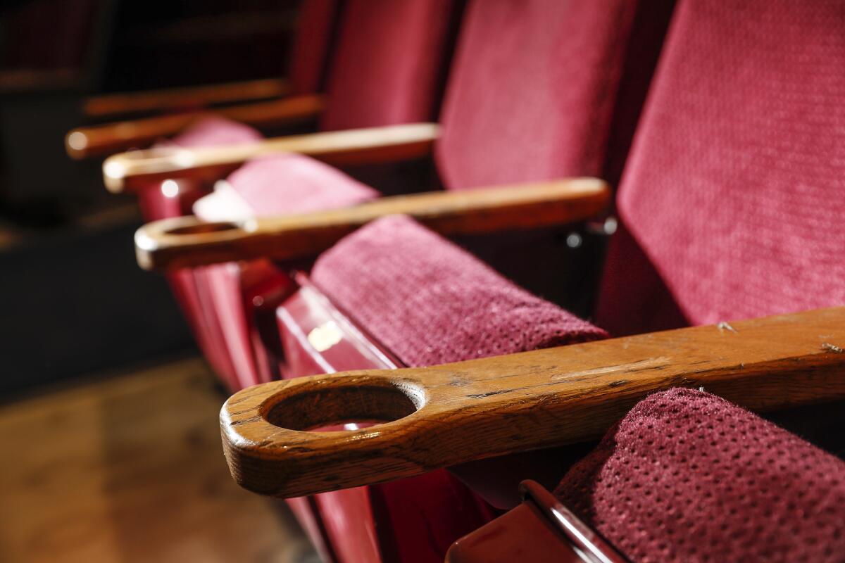 Eagle Rock, CA, Monday, May 22, 2023 - Original theater seats have been restored as remodeling continues on the Eagle Theater before it's planned reopening in June. (Robert Gauthier/Los Angeles Times)