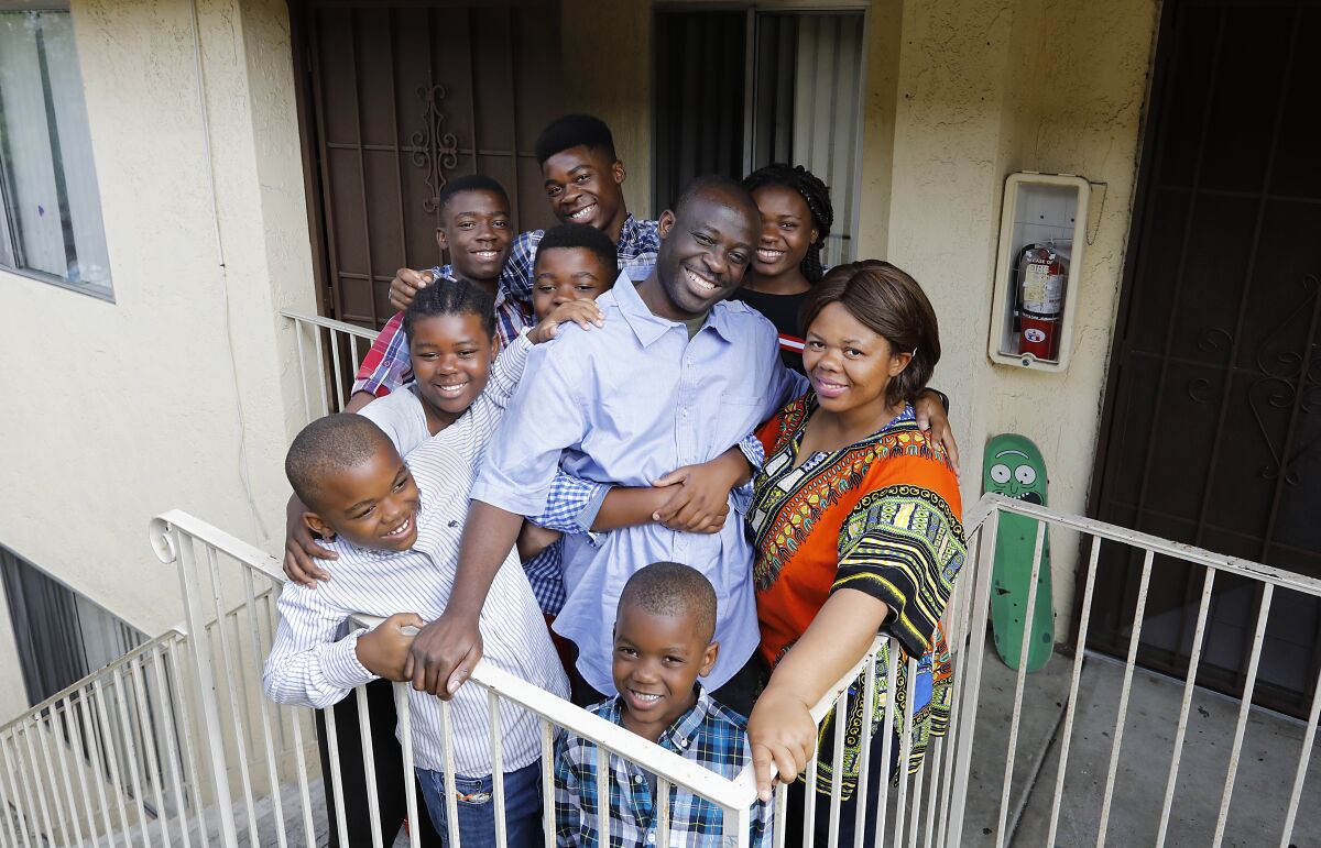 Constantin Bakala, a Congolese father who was separated from his family at the U.S.-Mexico border after they asked for asylum together, has been reunited with his wife, Annie Bwetu Kapongo, and their seven children at the family's apartment in San Diego.