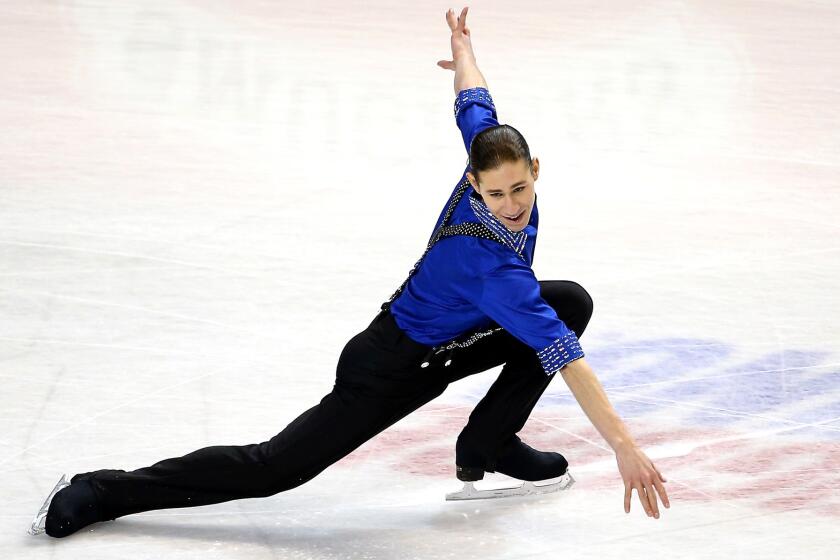 Jason Brown competes in the men's short program at the U.S. Figure Skating Championships on Friday night.