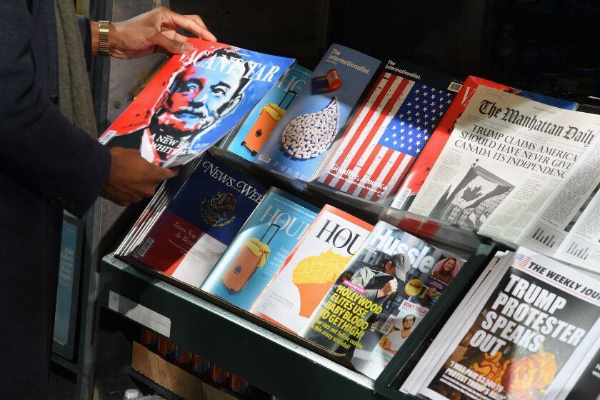 TOPSHOT - A misinformation newsstand is seen in midtown Manhattan on October 30, 2018, aiming to educate news consumers about the dangers of disinformation, or fake news, in the lead-up to the US midterm elections. - The first-of-its-kind newsstand was set up by the Columbia Journalism Review. (Photo by ANGELA WEISS / AFP) (Photo by ANGELA WEISS/AFP via Getty Images)