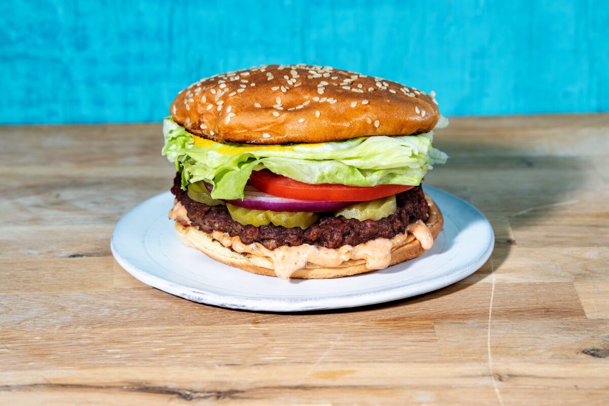 Plant-based burger with spicy special sauce