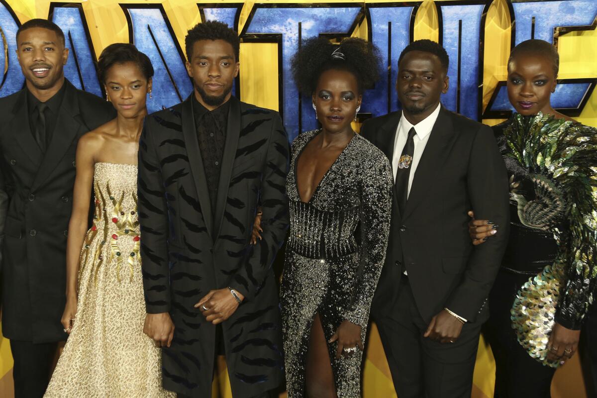 Chadwick Boseman, Daniel Kaluuya & Michael B. Jordan at the 'Black Panther'  London Premiere